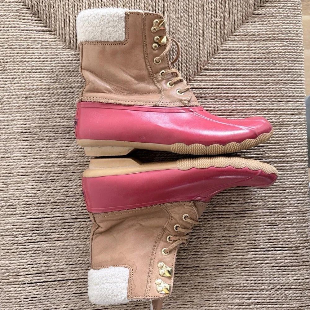 Sperry Top Sider Lace-Up Women Waterproof Duck Rain Rubber Boots Sz 8 Red NO ZIP